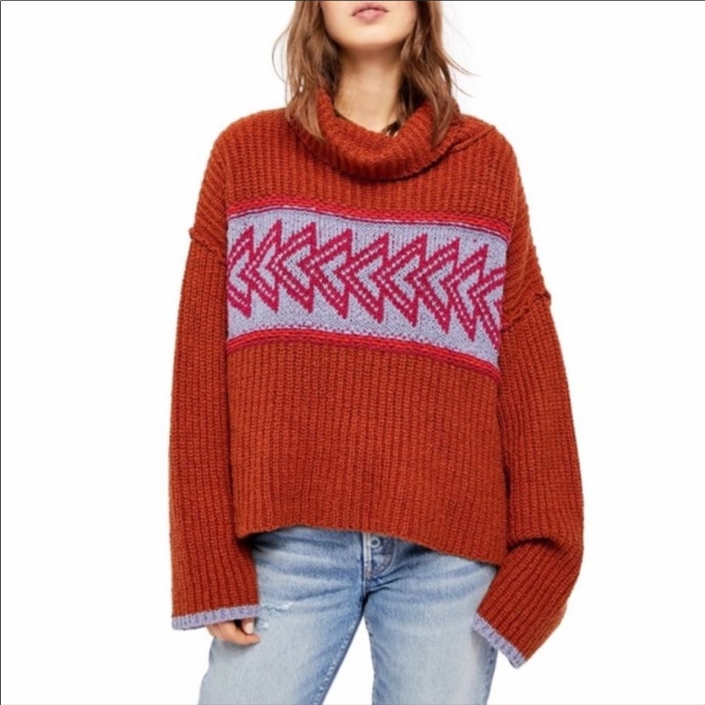 NEW Free People Geometric Cowl Neck Sweater Medium